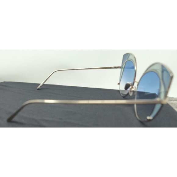 Linda Farrow 856 C7 Oversized Cat Eye Sunglasses Silver And Blue Titanium Frame - Picture 3 of 9